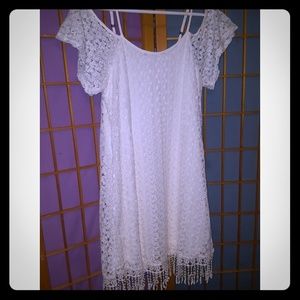 Cream Cold Shoulder Crochet Dress Small